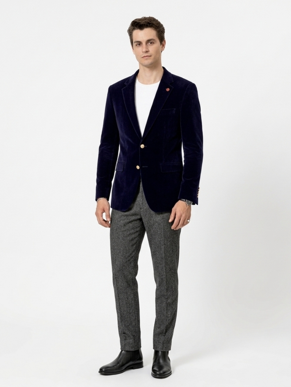 Kent & Park Men's Velvet Solid Navy Blue Classic Fit Blazer Sportcoat